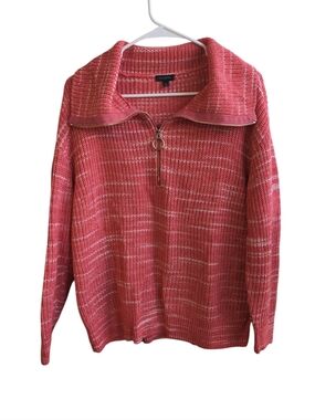 Talbots Berry White Heathered Half Zip Collared Sweater Cotton Blend Size Large